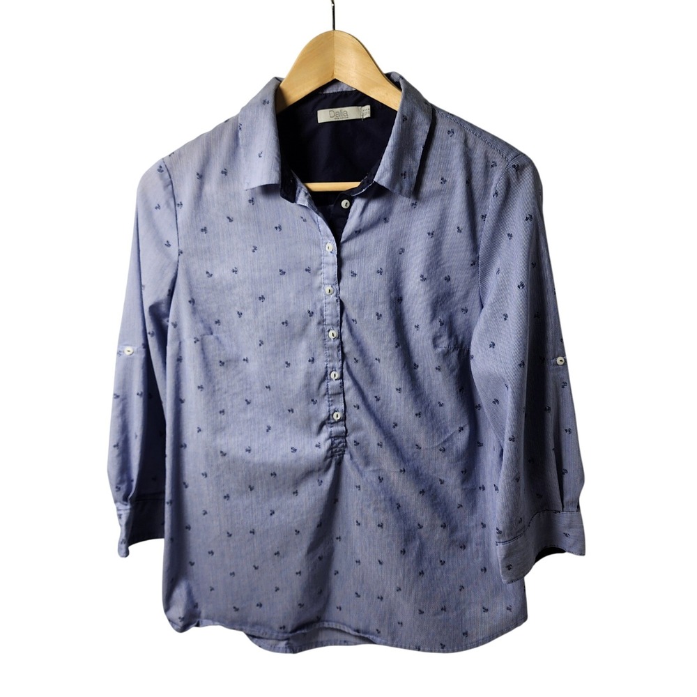 Dalia Women's Blue Anchor Print Button Up Shirt Size M